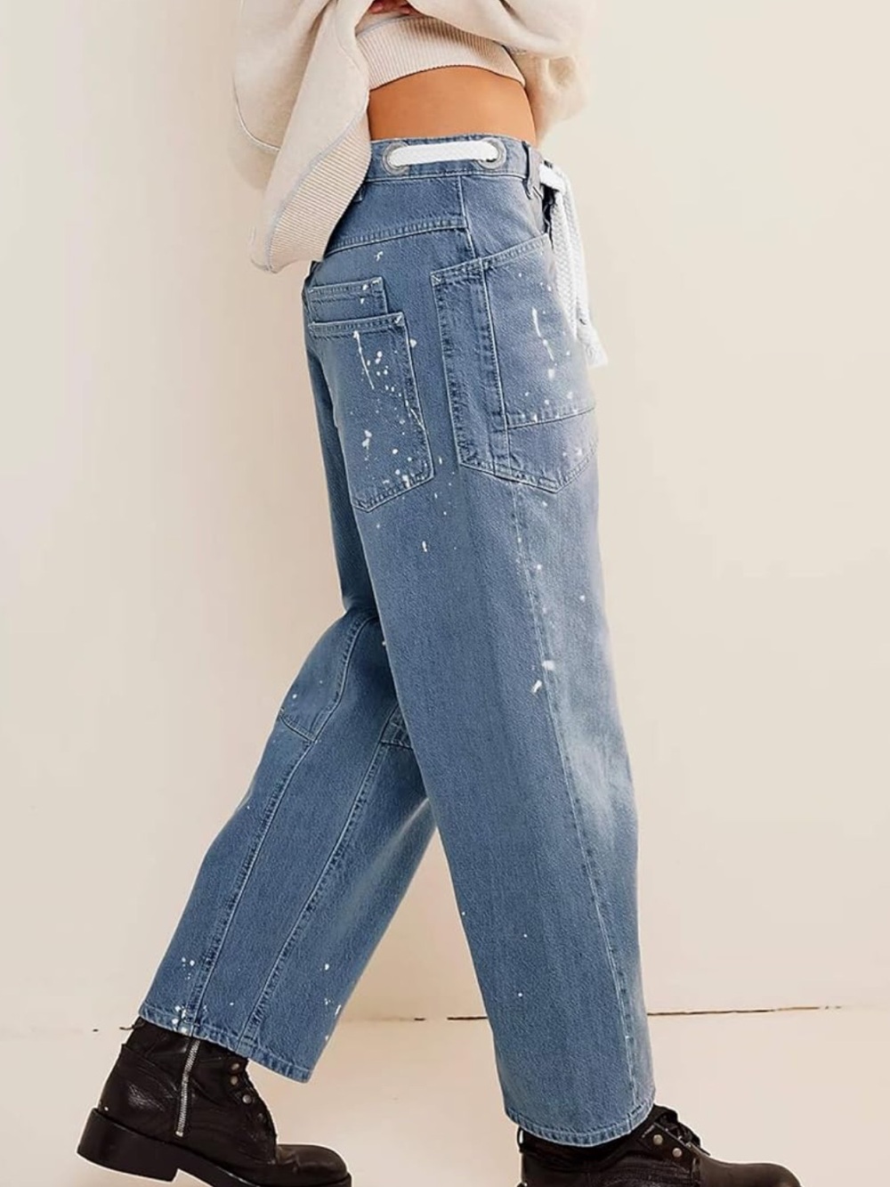 Blue Barrel Jeans with Drawstring, Front Pocket, + Vintage Denim- SIZE 2 NEW - Picture 5 of 9